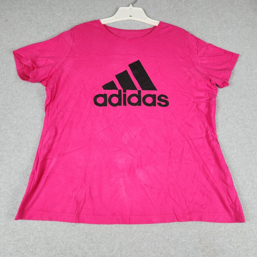 Adidas T-Shirt Womens 2X Pink Graphic Logo Crew Neck Athletic Short Sleeve Tee - Picture 1 of 8